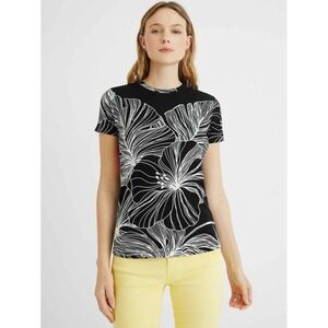 Desigual Leaves Tropical Graphic T Shirt Womens Size Small Black Multicolor Top